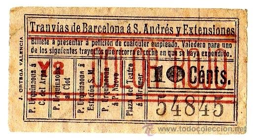 Colecionismos Bilhetes de Transporte: BILLETE TRANV&Iacute;AS DE BARCELONA A SAN ANDR&Eacute;S Y EXT. \ VARIOS TRAYECTOS \ 10 CTS (COLOR ROJO) \ CAPICUA
