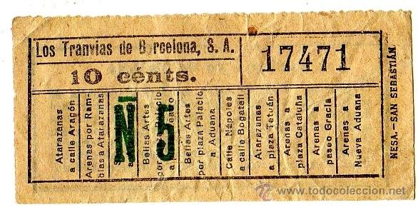 Collectables Transport Tickets: Billete tranv&iacute;a \ Los Tranv&iacute;as de Barcelona \ Varios trayectos \ 10 cts \ Capicua