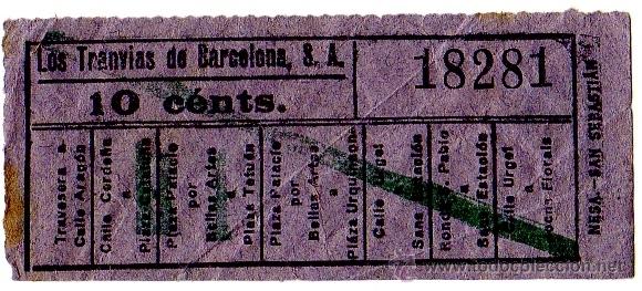 Sammeln von Fahrkarten: Billete tranv&iacute;a \ Los Tranv&iacute;as de Barcelona \ Varios trayectos \ 10 cts \ Capicua