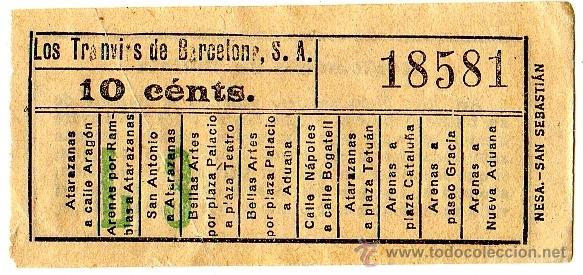 Sammeln von Fahrkarten: Billete tranv&iacute;a \ Los Tranv&iacute;as de Barcelona \ Varios trayectos \ 10 cts \ Capicua