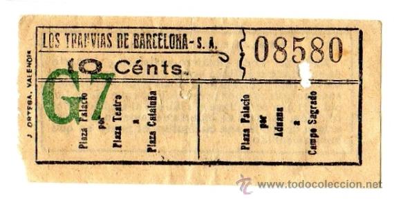 Sammeln von Fahrkarten: Billete tranv&iacute;a \ Los Tranv&iacute;as de Barcelona \ Varios trayectos \ 10 cts \ Capicua