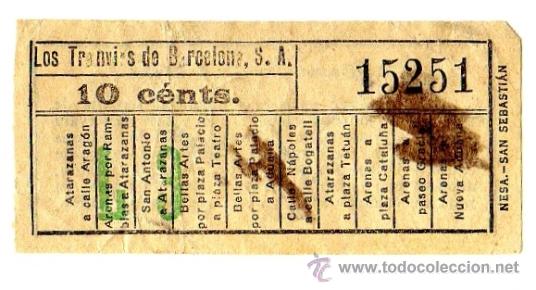 Sammeln von Fahrkarten: Billete tranv&iacute;a \ Los Tranv&iacute;as de Barcelona \ Varios trayectos \ 10 cts \ Capicua