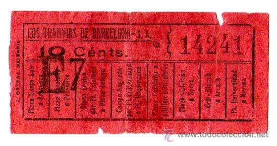Sammeln von Fahrkarten: Billete tranv&iacute;a \ Los Tranv&iacute;as de Barcelona \ Varios trayectos \ 10 cts \ Capicua