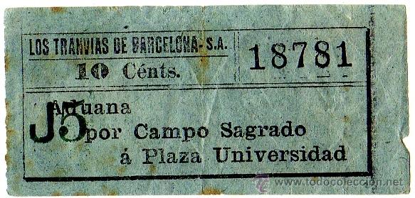 Sammeln von Fahrkarten: Billete tranv&iacute;a \ Los Tranv&iacute;as de Barcelona \ Aduana - Plaza Universidad \ 10 cts \ Capicua