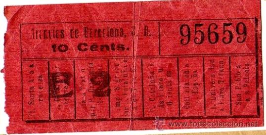 Collectables Transport Tickets: Billete tranv&iacute;a \ Tranv&iacute;as de Barcelona \ Varios trayectos \ 10 cts \ Capicua