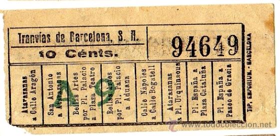 Collectables Transport Tickets: Billete tranv&iacute;a \ Tranv&iacute;as de Barcelona \ Varios trayectos \ 10 cts \ Capicua