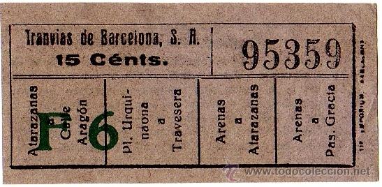 Collectables Transport Tickets: Billete tranv&iacute;a \ Tranv&iacute;as de Barcelona \ Varios trayectos \ 15 cts \ Capicua