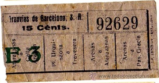 Collectables Transport Tickets: Billete tranv&iacute;a \ Tranv&iacute;as de Barcelona \ Varios trayectos \ 15 cts \ Capicua