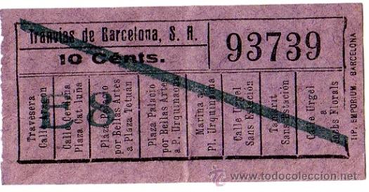 Collectables Transport Tickets: Billete tranv&iacute;a \ Tranv&iacute;as de Barcelona \ Varios trayectos \ 10 cts \ Capicua