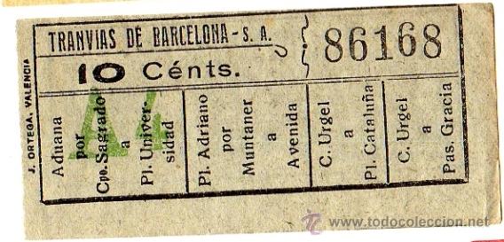 Collectables Transport Tickets: Billete tranv&iacute;a \ Tranv&iacute;as de Barcelona \ Varios trayectos \ 10 cts \ Capicua