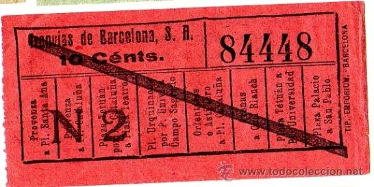 Collectables Transport Tickets: Billete tranv&iacute;a \ Tranv&iacute;as de Barcelona \ Varios trayectos \ 10 cts \ Capicua