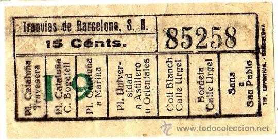 Collectables Transport Tickets: Billete tranv&iacute;a \ Tranv&iacute;as de Barcelona \ Varios trayectos \ 15 cts \ Capicua