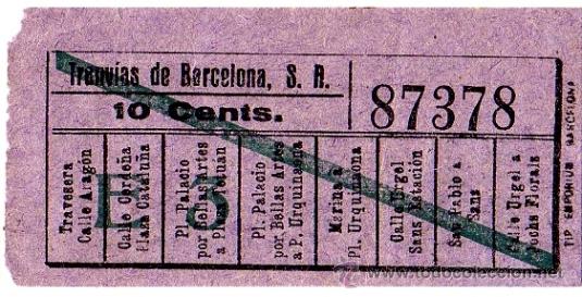 Collectables Transport Tickets: Billete tranv&iacute;a \ Tranv&iacute;as de Barcelona \ Varios trayectos \ 10 cts \ Capicua