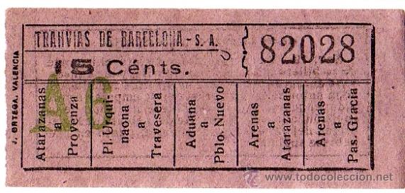 Collectables Transport Tickets: Billete tranv&iacute;a \ Tranv&iacute;as de Barcelona \ Varios trayectos \ 15 cts \ Capicua