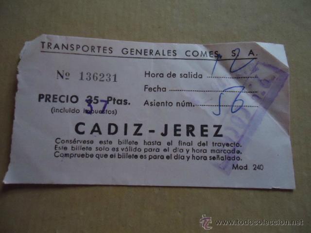 Sammeln von Fahrkarten: antiguo billete transporte generales comes s.a cadiz jerez a&ntilde;os 70s