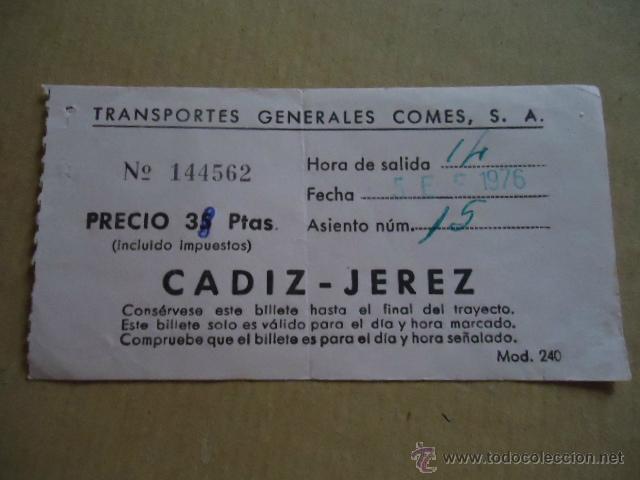 Sammeln von Fahrkarten: antiguo billete transporte generales comes s.a cadiz jerez a&ntilde;os 70s