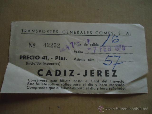 Sammeln von Fahrkarten: antiguo billete transporte generales comes s.a cadiz jerez a&ntilde;os 70s