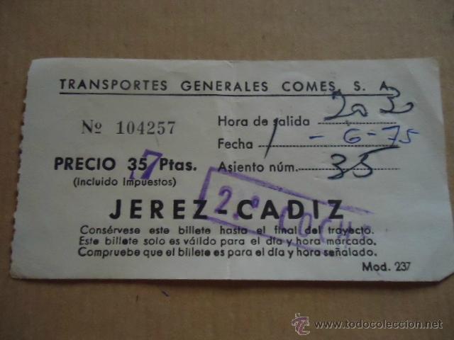 Sammeln von Fahrkarten: antiguo billete transporte generales comes s.a cadiz jerez a&ntilde;os 70s