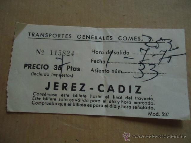 Sammeln von Fahrkarten: antiguo billete transporte generales comes s.a cadiz jerez a&ntilde;os 70s