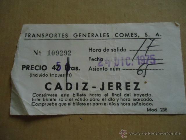 Sammeln von Fahrkarten: antiguo billete transporte generales comes s.a cadiz jerez a&ntilde;os 70s