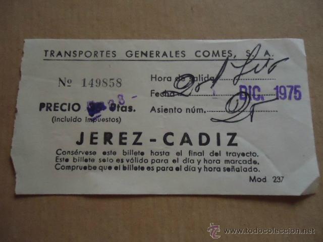 Sammeln von Fahrkarten: antiguo billete transporte generales comes s.a cadiz jerez a&ntilde;os 70s