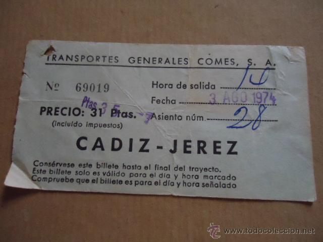 Sammeln von Fahrkarten: antiguo billete transporte generales comes s.a cadiz jerez a&ntilde;os 70s