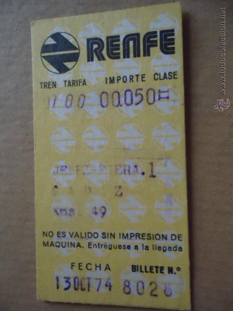 Sammeln von Fahrkarten: antiguo billete transporte tren renfe a&ntilde;os 1974 jerez cadiz 49 km