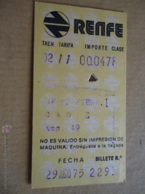 Sammeln von Fahrkarten: antiguo billete transporte tren renfe a&ntilde;os 1975 jerez cadiz 49 km