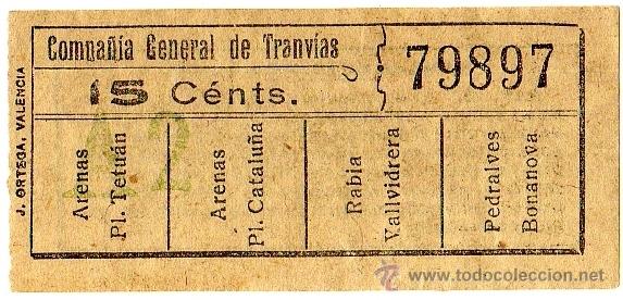 Collectables Transport Tickets: BILLETE COMPA&Ntilde;&Iacute;A GENERAL DE TRANV&Iacute;AS (CGT) \ VARIOS TRAYECTOS \ 15 CTS \ CAPICUA