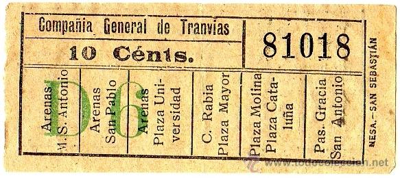 Collectables Transport Tickets: BILLETE COMPA&Ntilde;&Iacute;A GENERAL DE TRANV&Iacute;AS (CGT) \ VARIOS TRAYECTOS \ 10 CTS \ CAPICUA