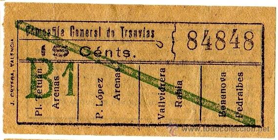 Collectables Transport Tickets: BILLETE COMPA&Ntilde;&Iacute;A GENERAL DE TRANV&Iacute;AS (CGT) \ VARIOS TRAYECTOS \ 15 CTS \ CAPICUA