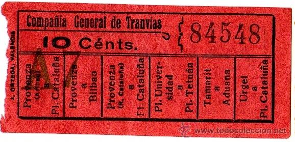 Collectables Transport Tickets: BILLETE COMPA&Ntilde;&Iacute;A GENERAL DE TRANV&Iacute;AS (CGT) \ VARIOS TRAYECTOS \ 10 CTS \ CAPICUA