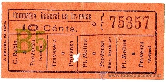 Collectables Transport Tickets: BILLETE COMPA&Ntilde;&Iacute;A GENERAL DE TRANV&Iacute;AS (CGT) \ VARIOS TRAYECTOS \ 10 CTS \ CAPICUA