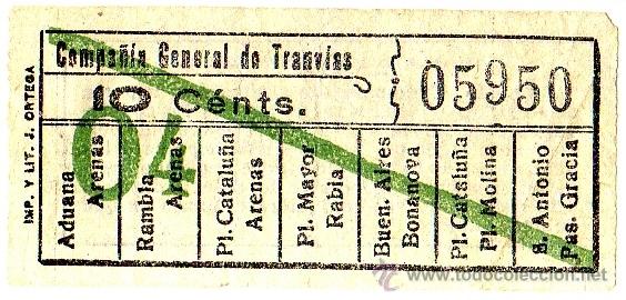 Coleccionismo Billetes de transporte: BILLETE COMPA&Ntilde;&Iacute;A GENERAL DE TRANV&Iacute;AS (CGT) \ VARIOS TRAYECTOS \ 10 CTS \ CAPICUA