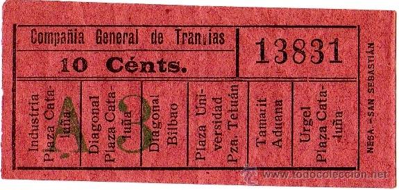 Coleccionismo Billetes de transporte: BILLETE COMPA&Ntilde;&Iacute;A GENERAL DE TRANV&Iacute;AS (CGT) \ VARIOS TRAYECTOS \ 10 CTS \ CAPICUA