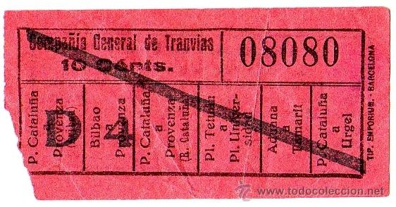 Coleccionismo Billetes de transporte: BILLETE COMPA&Ntilde;&Iacute;A GENERAL DE TRANV&Iacute;AS (CGT) \ VARIOS TRAYECTOS \ 10 CTS \ CAPICUA