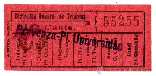 Coleccionismo Billetes de transporte: BILLETE COMPA&Ntilde;&Iacute;A GENERAL DE TRANV&Iacute;AS (CGT) \ PROVENZA - PLAZA UNIVERSIDAD \ 10 CTS \ CAPICUA