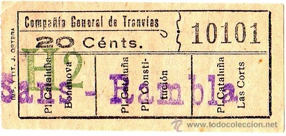 Coleccionismo Billetes de transporte: BILLETE COMPA&Ntilde;&Iacute;A GENERAL DE TRANV&Iacute;AS (CGT) \ SANS - RAMBLA \ 20 CTS \ CAPICUA