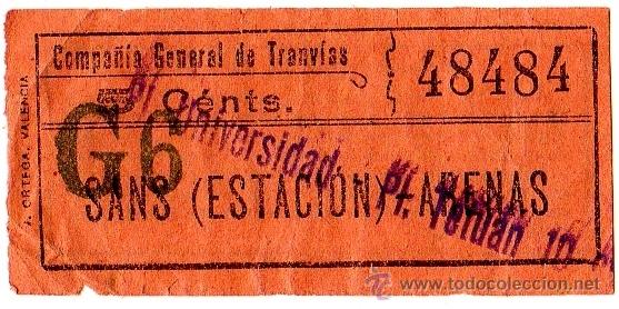 Sammeln von Fahrkarten: BILLETE COMPA&Ntilde;&Iacute;A GENERAL DE TRANV&Iacute;AS (CGT) \ PLAZA UNIVERSIDAD - PLAZA TETU&Aacute;N \ 5 CTS (SELLO 10 CTS)