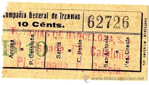 Coleccionismo Billetes de transporte: BILLETE COMPA&Ntilde;&Iacute;A GENERAL DE TRANV&Iacute;AS (CGT) \ P. ESPA&Ntilde;A - P. CATALU&Ntilde;A - P. GRACIA (SELLO TB) \ 10 CTS