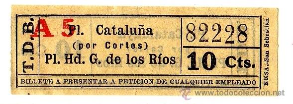 Coleccionismo Billetes de transporte: BILLETE TRANV&Iacute;A DE BARCELONA (TDB) \ PL. CATALU&Ntilde;A (POR CORTES) - G. DE LOS R&Iacute;OS \ 10 CTS - CAPICUA