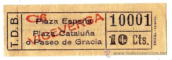 Coleccionismo Billetes de transporte: BILLETE TRANV&Iacute;A DE BARCELONA (TDB) \ PL. ESPA&Ntilde;A - PL. CATALU&Ntilde;A O P. GRACIA (VICE) \ 10 CTS - CAPICUA