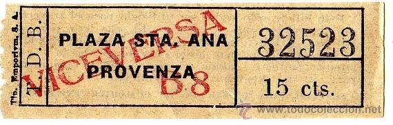 Coleccionismo Billetes de transporte: BILLETE TRANV&Iacute;A DE BARCELONA (TDB) \ PLAZA SANTA ANA - PROVENZA (VICEVERSA) \ 15 CTS - CAPICUA