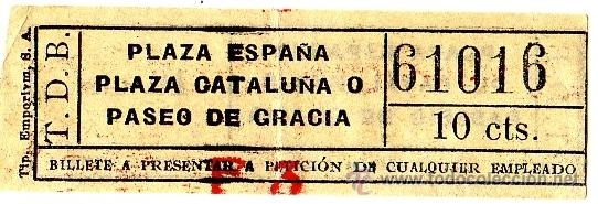 Coleccionismo Billetes de transporte: BILLETE TRANV&Iacute;A DE BARCELONA (TDB) \ PLAZA ESPA&Ntilde;A - PLAZA CATALU&Ntilde;A O P&ordm; DE GRACIA \ 10 CTS - CAPICUA
