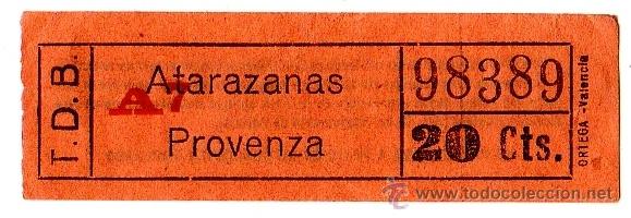 Coleccionismo Billetes de transporte: BILLETE TRANV&Iacute;A DE BARCELONA (TDB) \ ATARAZANAS - PROVENZA \ 20 CTS - CAPICUA