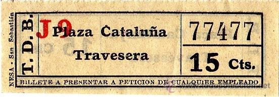 Collectables Transport Tickets: BILLETE TRANV&Iacute;A DE BARCELONA (TDB) \ PLAZA CATALU&Ntilde;A - TRAVESERA \ 15 CTS - CAPICUA