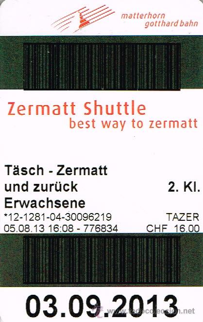 Collectables Transport Tickets: BILLETE DE TREN - ZERMATT SHUTTLE (SUIZA) IDA Y VUELTA