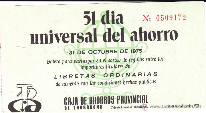 Coleccionismo Billetes de transporte: billete sorteo Caja Ahorro Tarragona 1975