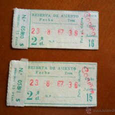 Coleccionismo Billetes de transporte: DOS BILLETES RESERVA DE ASIENTO DE S, SEBASTIAN A CORUÑA AÑO 1967