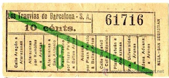 Collectables Transport Tickets: Billete tranv&iacute;a \ Los Tranv&iacute;as de Barcelona \ Varios trayectos \ 10 cts \ Capicua